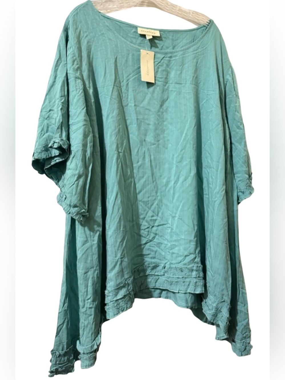 Aveology Seafoam Teal Viscose Blouse Women's XL Short Sleeve NWT Top